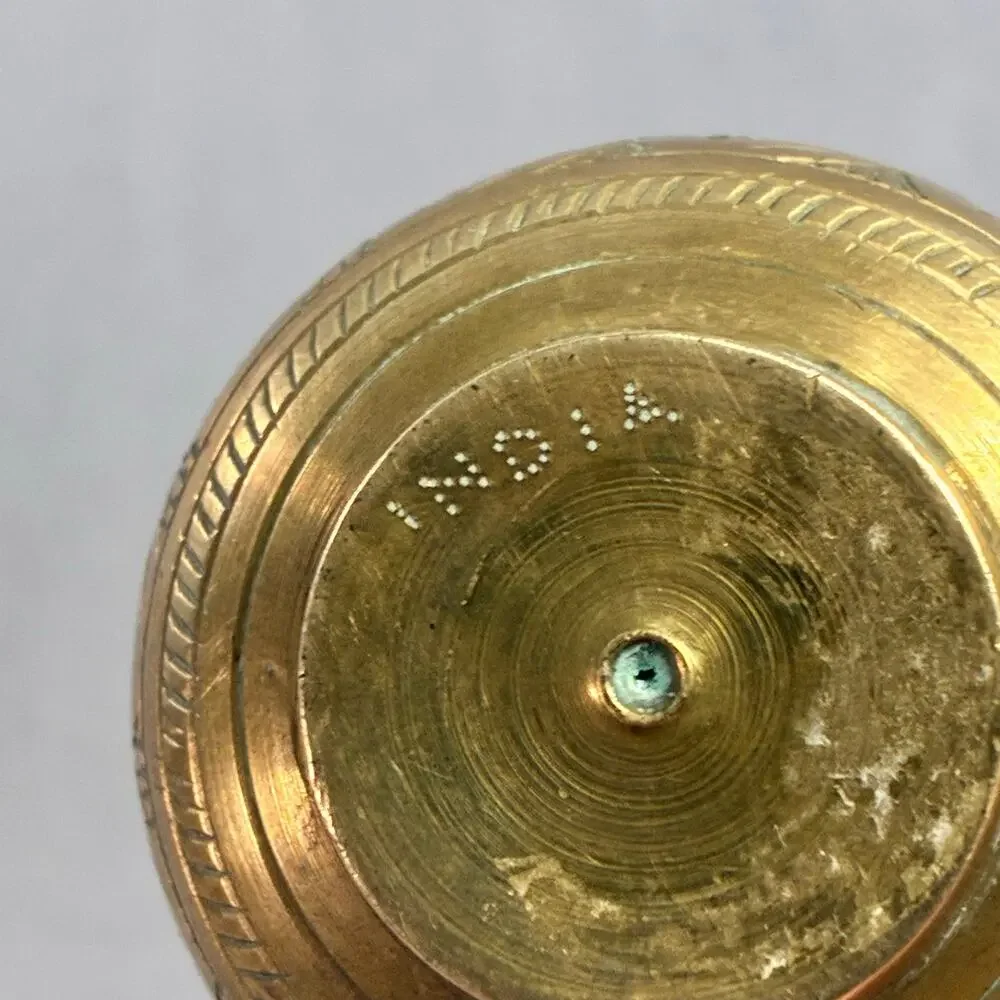 Vintage India Solid Brass Mini Candlestick Holder Hand Etched Floral 3